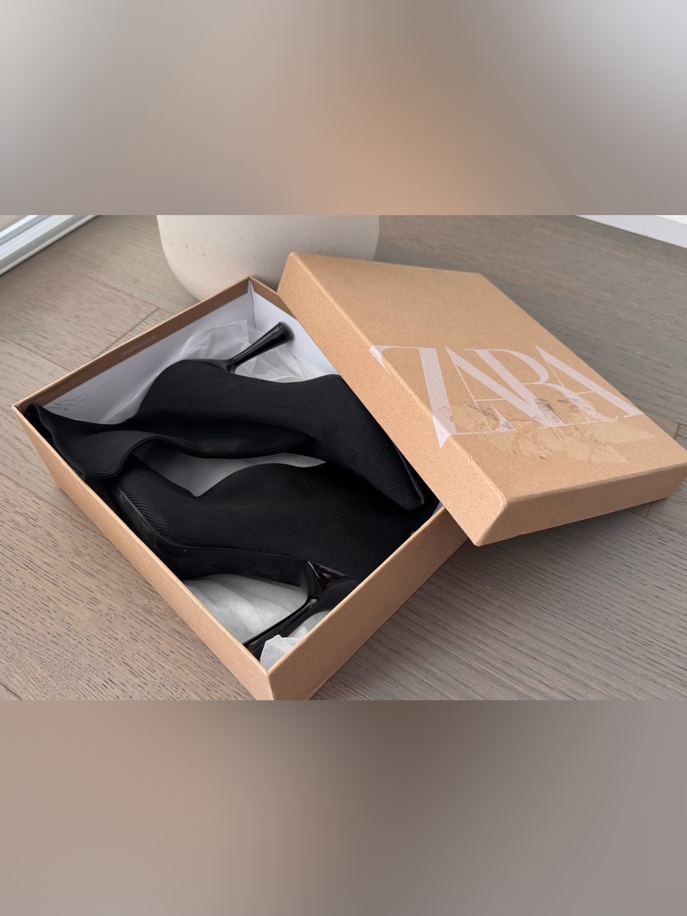 Zara Black Stretch Stiletto Booties